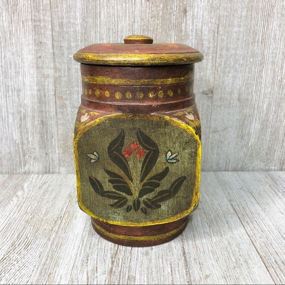 Vintage Folk Art Hand Turned Wooden Trinket Box